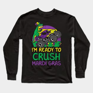 Kids Crush Mardi Gras Dino Monster Truck Funny Toddler Boys Kids Long Sleeve T-Shirt